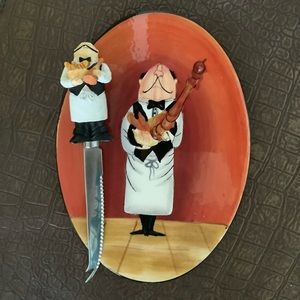 NWOT Italian waiter ceramic cheese plate/knife.